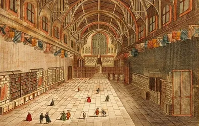Udsigt over indersiden af Westminster Hall (gravering)