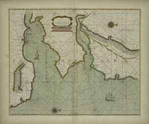 Et kort over Skotlands østkyst fra et havatlas indeholdende en hydrografisk beskrivelse af de fleste havkyster i de kendte dele af verden af Samuel Thornton, 1707 (håndfarvet tryk)