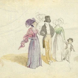 En familievandring, ca. 1825 (wc på papir)