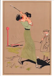 Et print af to golfspillere i komiske og humoristiske stillinger, ca. 1920