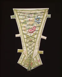 En stomacher, 1500-tallet (uld, linned og snor)