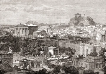En udsigt over det gamle Athen, Grækenland. Fra The Review of Reviews, udgivet 1891