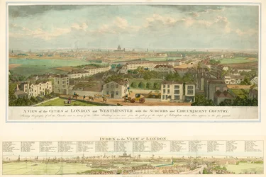 En udsigt over byerne London og Westminster med forstæderne og det omkringliggende land