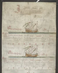 Tilføj MS 22047 f.1r, The galleass Grand Mistress og Anne Gallant, fra 