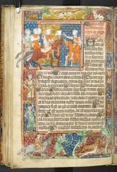 Tilføj MS 47680, f.40v, King (Alexander) og Aristoteles afleverer et brev til en budbringer fra Secretum Secretorum