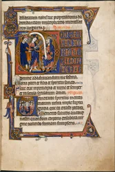 Tilføj MS 48985 f.29r, Jesus Before Caiaphas, i Salvin Hours