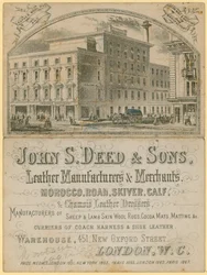 Annonce for John S Deed & Sons, læderproducenter og -handlere, 451 New Oxford Street, London
