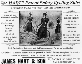 Annonce for The Hart Patent Safety Cycling Skirt, ca. 1897 (trykt papir)