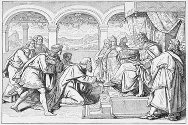 Ambassadors of Haroun al Raschid (c.766-809) before Charlemagne (768-814), fra The History of France, af Emile de Bonnechose, udgivet af Ward, Lock and Co, London