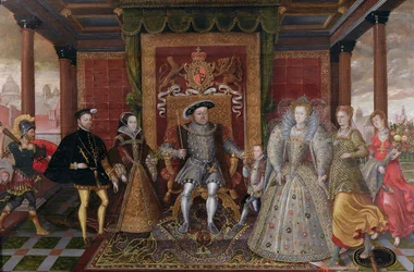 En allegori over Tudor-arvefølgen: Henrik 8.s familie, ca. 1589-95