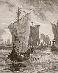 Anlaff ind i Humber, illustration fra Cassells Illustrated History of England (sepia foto)