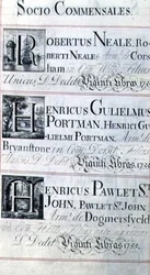 Arkiv 3693 f.95 Side med tre velgørere fra New College, Oxford; Robertus Neale, Henricus Gulislmus Portman og Henricus Pawlet St. John