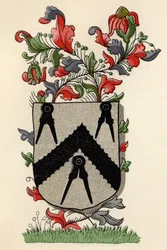 Våben givet til Carpenters Company of London, 6. Edward IV, 1466, fra The History of Freemasonry, bind II, udgivet af Thomas C. Jack, London, 1883