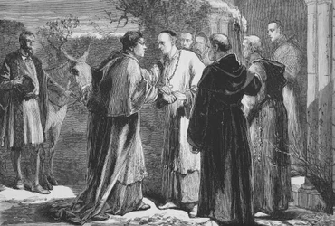 Wolseys ankomst til Abbey i Leicester, illustration fra The History of Protestantism af James Aitken Wylie (1808-1890), pub. 1878