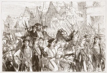Wittemberg-teologernes ankomst til Leipsic, illustration fra The History of Protestantism af James Aitken Wylie (1808-1890), pub. 1878