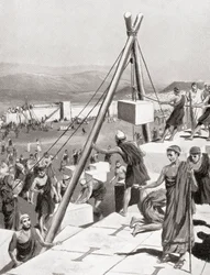 Athenerne genopbygger deres by under vejledning af Themistokles efter den persiske invasion af Grækenland, ca. 479 f.Kr., fra Hutchinson