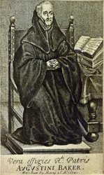 Augustini Baker, frontispice fra Holy Wisdom, trykt i 1634