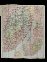 Bacons storskalakort over Transvaal Orange Free State og Natal med forlængelse sydpå til Port Elizabeth, Sydafrika
