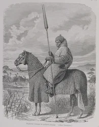 Baghirmi trooper i quiltet rustning, fra 