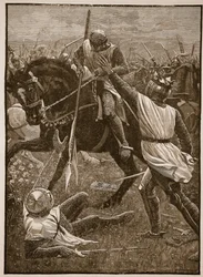 Slaget ved Evesham: Kong Henry i fare, illustration fra Cassells Illustrated History of England (sepiafoto)