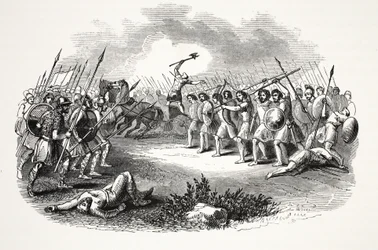 Slaget ved Rhuddlan Marsh, pub. 1800-tallet (stålgravering)