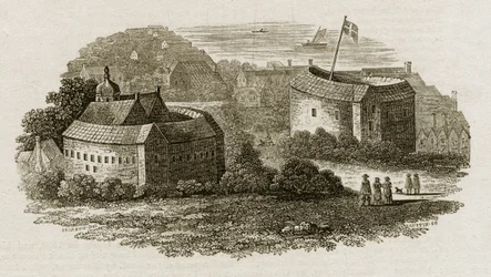 Bear Garden and Globe Theatre, Southwark, London, ca. 1600 (gravering)
