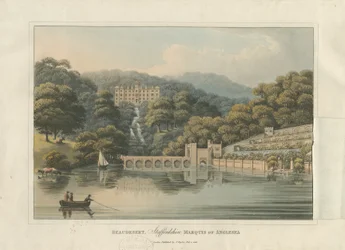 Beaudesert Hall and Park: colored aquatint engraving, 1816dani