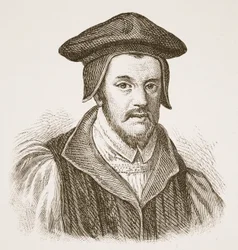 Bishop Jewel, illustration fra The Church of England: A History for the People af H.D.M. Spence-Jones, pub. ca. 1910 (sepiafoto)