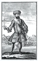 Blackbeard the Pirate, fra A General History of the Robberies and Murders of the most Notorious Pyrates af kaptajn Charles Johnson, udgivet 1724