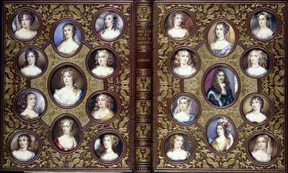 Book cover with twenty-two portrait miniatures of Charles the II and the beautiful women of his court, 1833dani