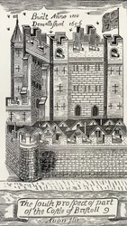 Bristol Castle, efter James Millerds kort over Bristol fra 1673, fra "A Short History of the English People" af J. R. Green, udgivet i 1893
