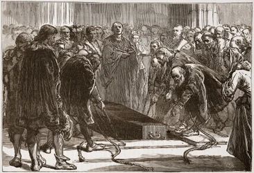Begravelse af Luther i Schloss-Kirk, Wittemberg, illustration fra The History of Protestantism af James Aitken Wylie (1808-1890), pub. 1878