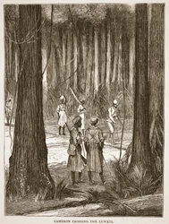 Cameron krydser Luwati, illustration fra The Pictorial Edition of the Life and Discoveries of David Livingstone af J. Ewing Richie, pub. af A. Fullarton & Co., 1876