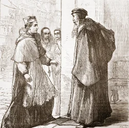 Kardinal Sadoleto besøger Calvin, illustration fra The History of Protestantism af James Aitken Wylie (1808-1890), pub. 1878