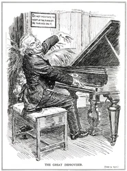 Karikatur, der gør nar af Lloyd George som den store improvisator eller leder af Improvisa-Tories, juni 1920