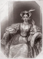 Catherine af Frankrig (Catherine, datter af Charles VI og Isabeau) (Henri V) (The Chronicle History of Henry the Fifth) i - "" Galerie des femmes de Shakespeare, samling af 45 seriøse portrætter af de tidlige London-kunstnere, beriget med kritiker