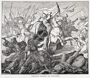 Charles Martel (ca. 688-741) ved Poictiers, fra The History of France, af Emile de Bonnechose, udgivet af Ward, Lock and Co, London
