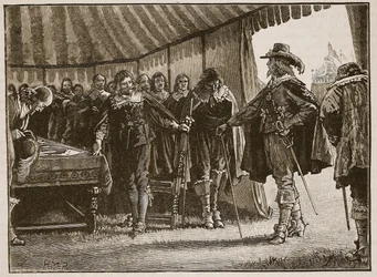 Charles and the Scottish Commissioners, illustration fra Cassells Illustrated History of England (sepia foto)