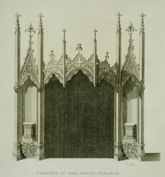 Skorsten i den store stue i Strawberry Hill, graveret af T. Morris, fra 