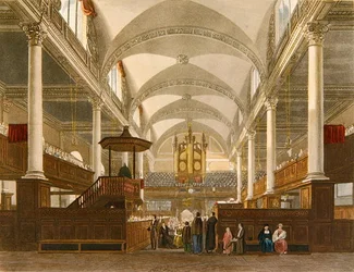 Christ Church, Newgate Street, ca. 1810 (farve litho)