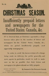 Juleportomeddelelse efter kommando af generalpostmesteren, 9. december 1890