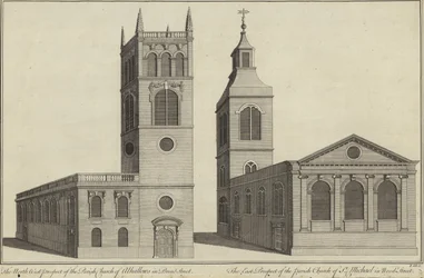 Church of Allhallows i Bread Street og Church of St Michael i Wood Street, London