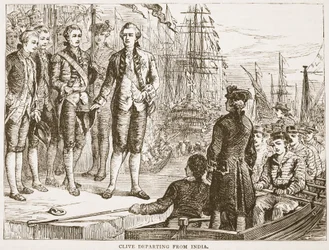 Clive rejser fra Indien, illustration fra Cassells Illustrated History of India af James Grant, pub. 1879
