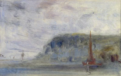 Kyst med klipper og både tidligere tilskrevet J.M.W. Turner (1775-1851) og også tilskrevet Peter de Wint (1784-1849) (olie på papir)