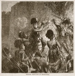 Oberst Maitland i Bhurtpore, illustration fra Cassells Illustrated History of India af James Grant, pub. 1879