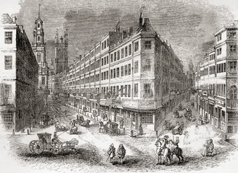 Cornhill, The Exchange og Lombard Street, London, England i midten af det 19. århundrede, fra Old England: A Pictorial Museum, pub. 1847