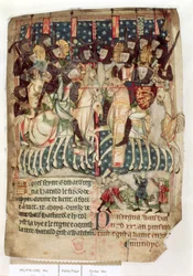 Cott Vitt A XIII f.3v William dræber Harold i slaget ved Hastings, fra 