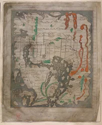 Cotton Tiberius B.V, Part 1, f.56v The Tiberius Map, Mappa Mundi (vellum)