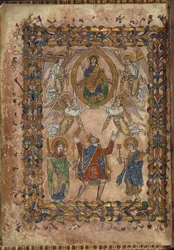 Bomuld Vespasian A. VIII, f.2v Edgar tilbyder charter til Kristus, illustration fra 