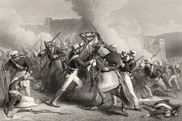 Brigadier Adrian Hopes død under angrebet på Fort of Roodmow, 15. april 1858, fra 